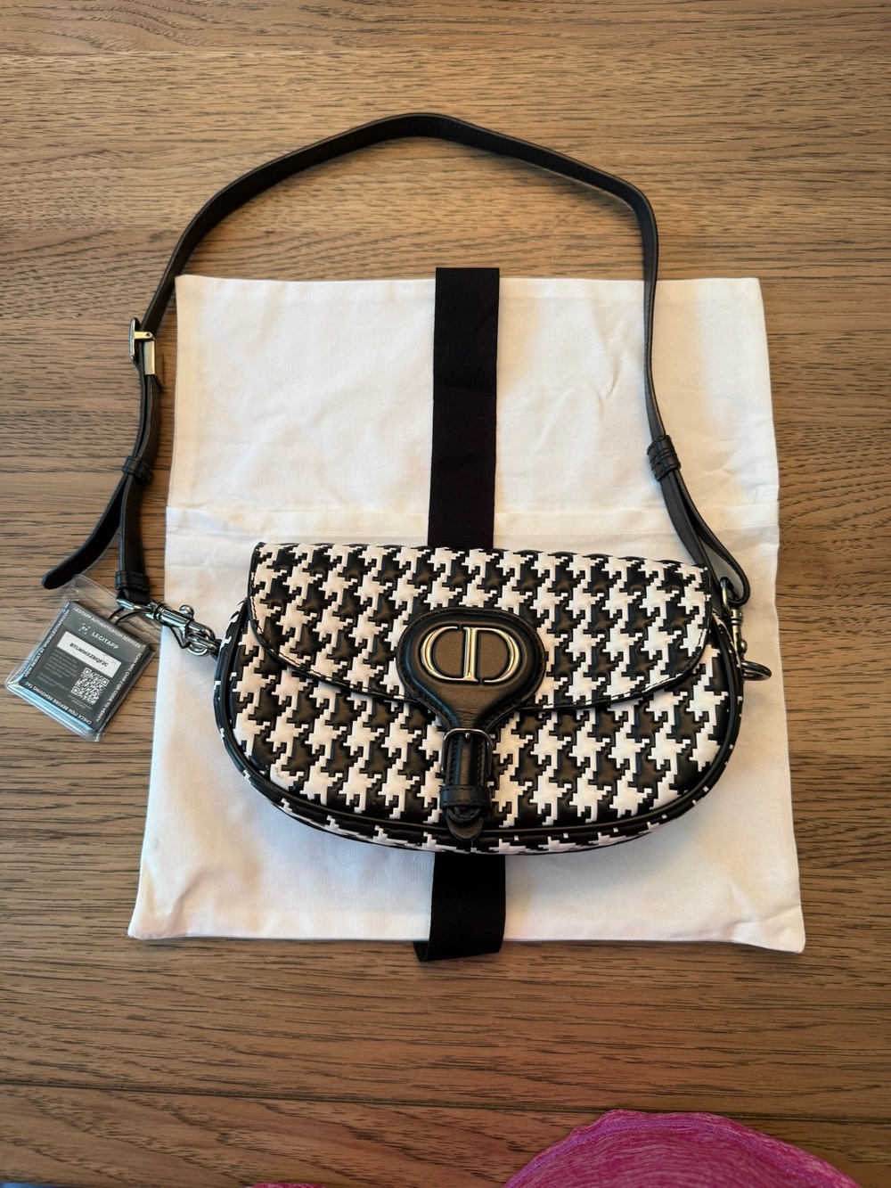 Dior Limited Edition Black and White Houndstooth Bobby East-West Shoulder Bag